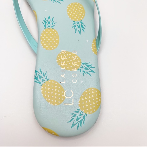 LC LAUREN CONRAD Sandals Flip Flops Pineapple Beach Summer Yellow Aqua Sizes 7 9 - Picture 4 of 8